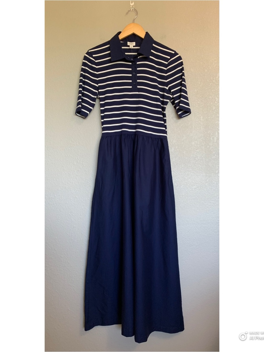 J Crew Factory Medium TALL Navy Blue Striped Collared Knit Dress NWT Pockets - Picture 3 of 16